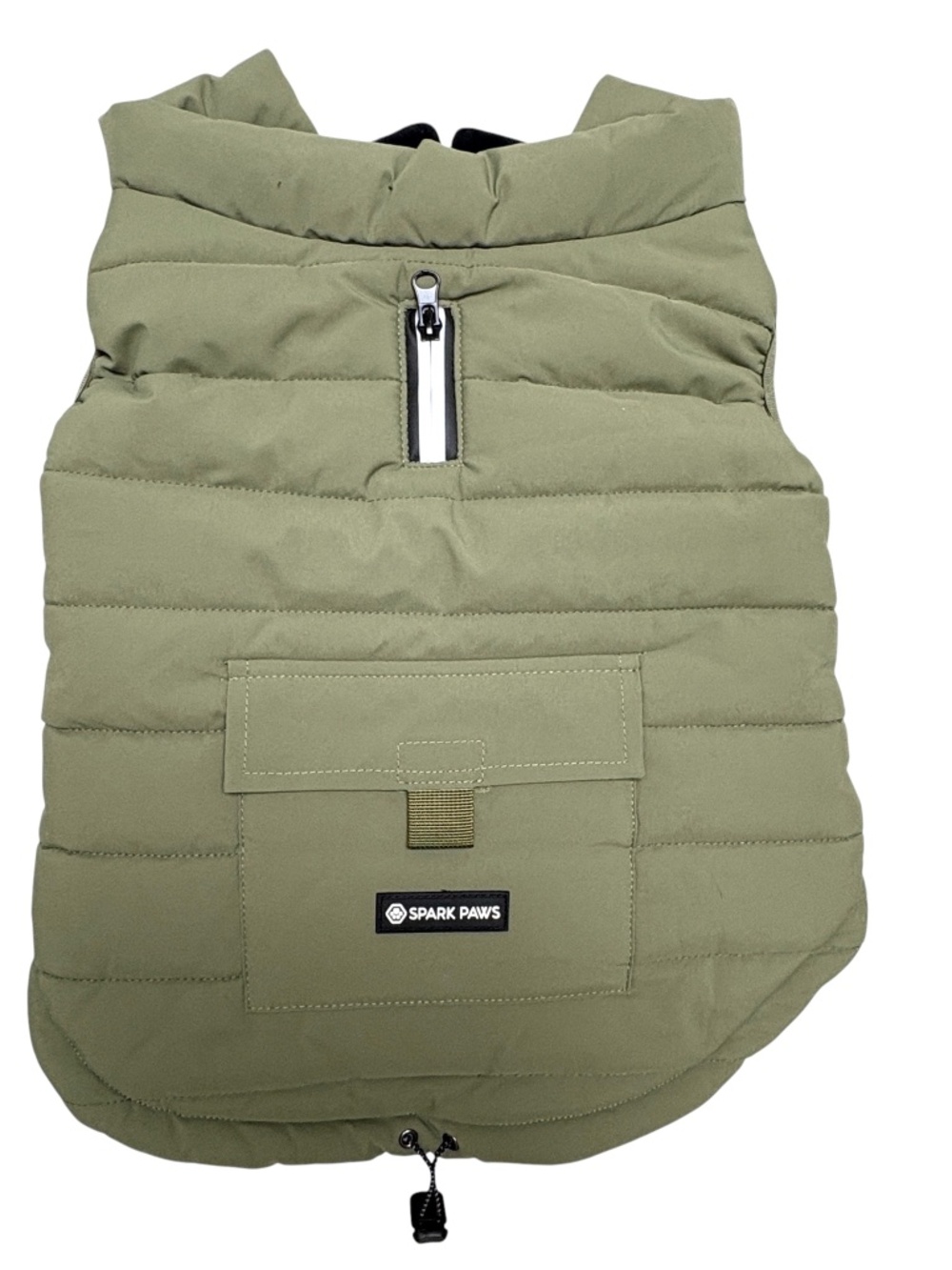 SPARK PAWS Olive Green Quilted Dog Coat Size L Velour Lined Snap Front NWT
